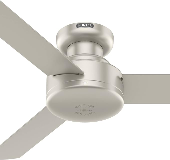 Hunter Presto, Indoor, Ceiling Fan, No Light, Modern, 44 inch, Matte Nickel | Low Profile Mount, Wall Control, 3 Blades, For Bedroom, Living Room, Kitchen, 52403