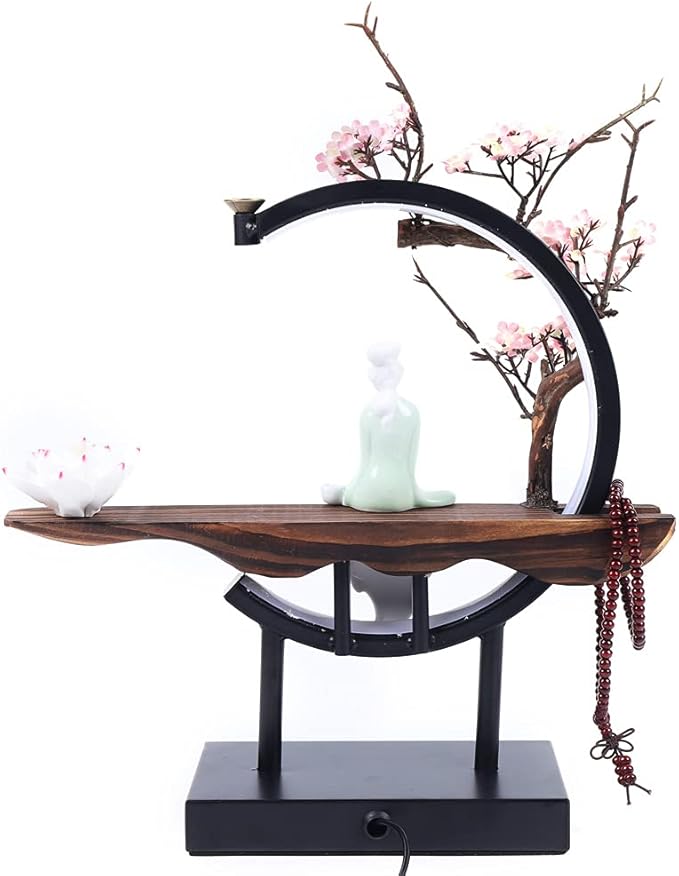 TFCFL Backflow Incense Holder with LED Light Ring, Chinese Style Handmade Flower Censer Incense Burner Home Decor Aromatherapy Ornament Incense Holders with Backflow