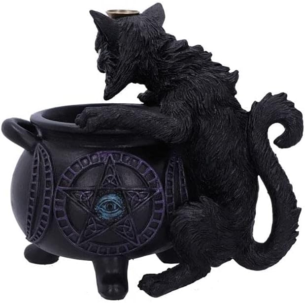 Nemesis Now Spite's Cauldron Backflow Incense Burner Black Cat Familiar 16.3cm