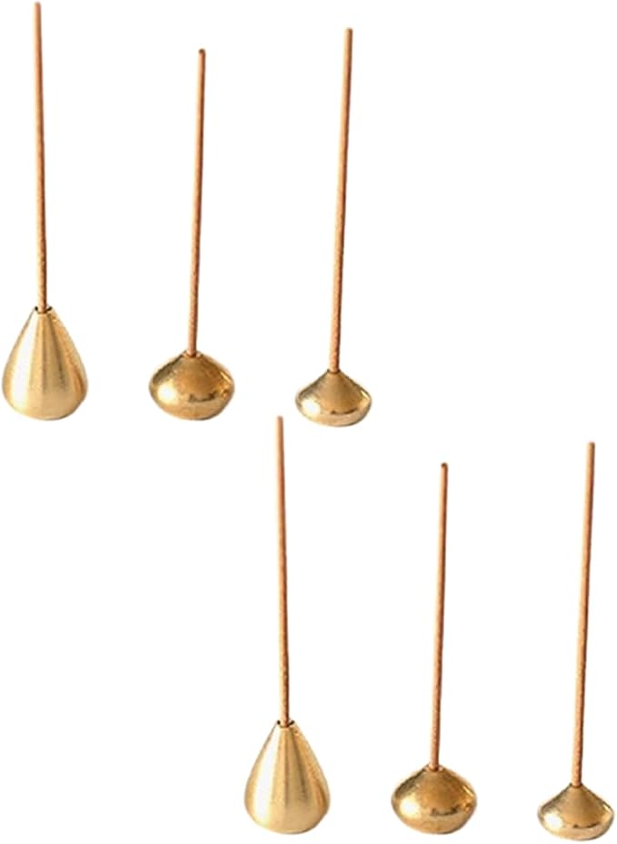 6Pcs Gold Mini Brass Incense Holder, Incense Cone Holder, Portable Coil Incense Holder, Incense Stick Holder for Home Office Teahouse, Water Drop Shape, Incense Holders