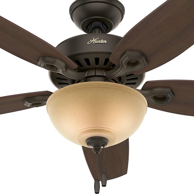 Hunter Builder Deluxe, Indoor, Ceiling Fan, Pull Chain, 52 inch, New Bronze | with LED Light, Standard Mount, 5 Blades, For Bedroom, Living Room, Includes Bulbs, 53091