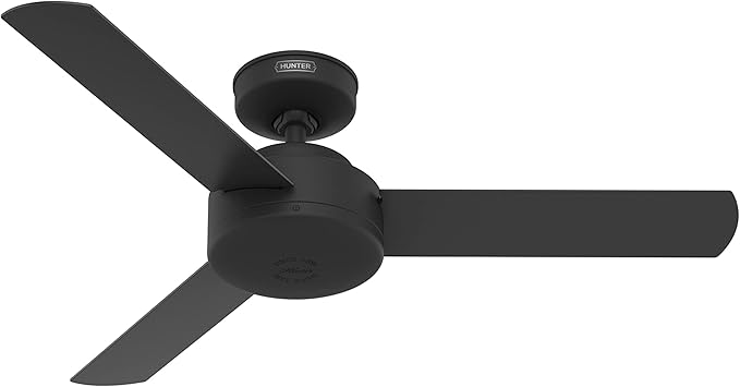 Hunter Presto, Indoor, Ceiling Fan, No Light, Modern, 44 inch, Matte Black | Standard Mount, Wall Control, 3 Blades, For Bedroom, Living Room, Kitchen, 51847
