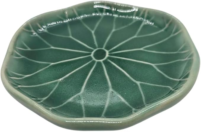 Tiny 4" Dark Green Lotus Leaf Shaped Tray - Handmade Ceramic Porcelain Decorative Plate Dish Catchall Miniature Container for Jewelry Personal Items Incense Holders Trays Décor Gifts