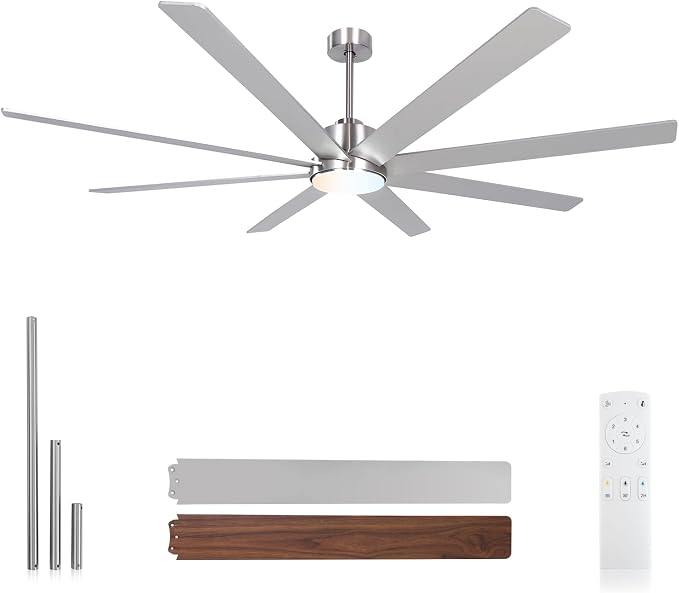 72In Modern Brushed Nickel Ceiling Fans with Light and Remote,6 Speed,3CCT,Quiet Reversible DC Motor Indoor Outdoor Ceiling Fan for Patio Living Room Bedroom