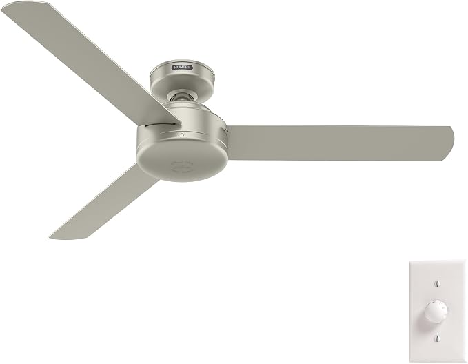 Hunter Presto, Indoor, Ceiling Fan, No Light, Modern, 52 inch, Matte Nickel | SureSpeed high velocity airflow you can feel; no-light design and 3D Interactive Guide support bedrooms and home offices.