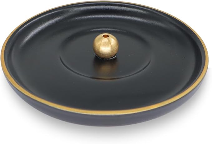 Sermo Evil Eye Ceramic Incense Holder Burner (Black with Brass Holder)