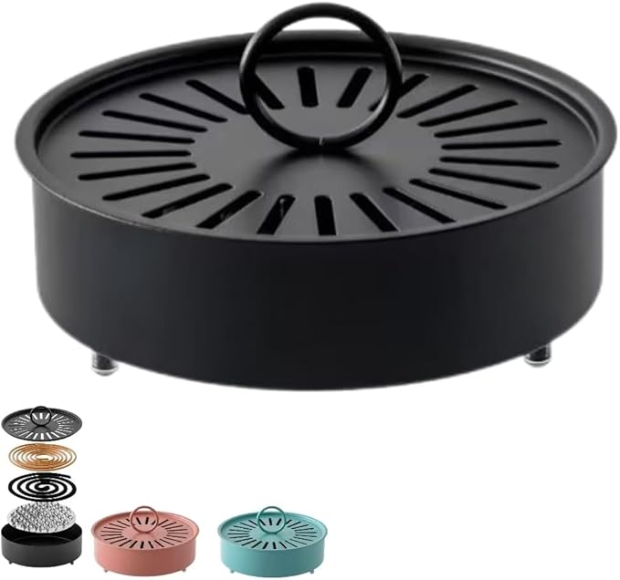 Mosquito Coil Holder with Anti-Scald Design, Stainless Steel, Pink/Black/Blue, for Home and Camping (Black)