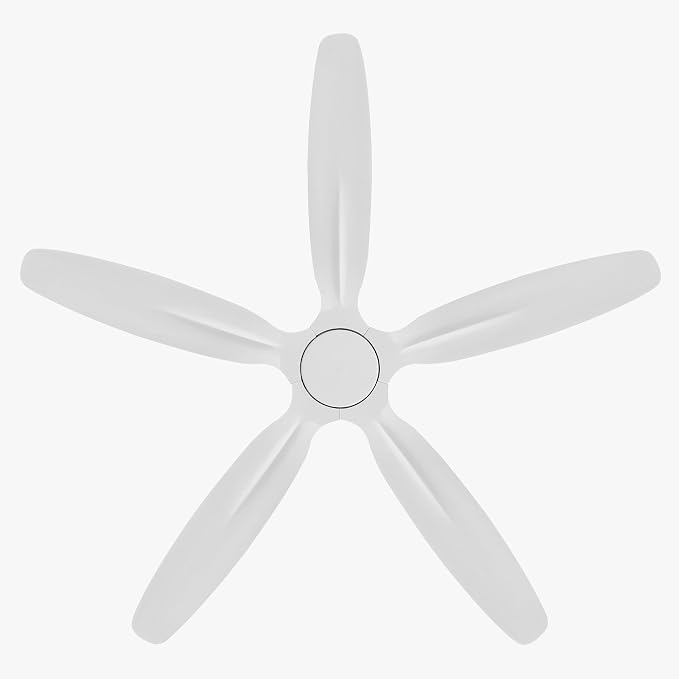 WINGBO 54" Flush Mount Ceiling Fan No Light - 5 Carved Solid Wood Blades, 6-Speed Reversible DC Motor, Dimmable, 3CCT, Low Profile Ceiling Fans without Lights for Bedroom Living Room, White