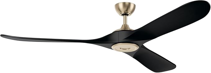 KICHLER Mylo 70 in Modern Ceiling Fan with Light and Remote Control, 6-Speed Damp Rated Fan with Satin Etched Cased Opal Glass and Jet Black Wood Blades in Champagne Bronze, 310570CPZ