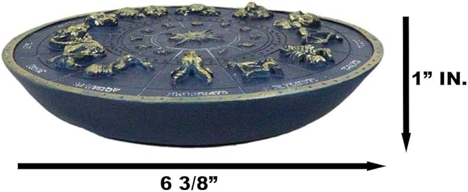 Ebros Gift Blue Ancient Greek Astrological Horoscopes Zodiac Constellations with Sun and Moon Decorative Incense Holder Burner Figurine 6.5" Diameter Home Aromatherapy Accessory