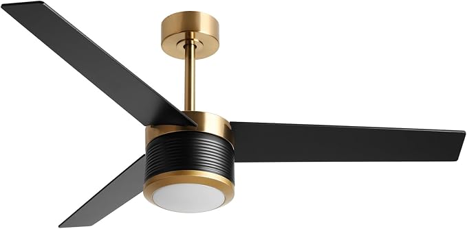reiga 52" Modern 3 Blades Black Gold DC Motor Ceiling Fan with Light | Wood Ceiling Fans,6 Speeds Timer Compatible with Remote Control/Alexa/Google Home for Living room Bedroom Patio Farmhouse