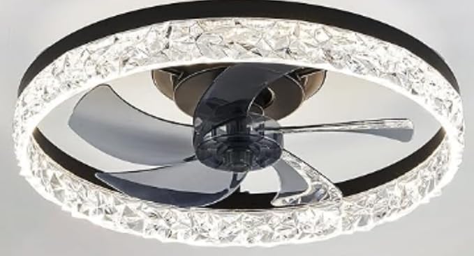 ZMISHIBO 19.7" Ceiling Fans with Lights, Low Profile Ceiling Fan and Remote, Flush Mount Ceiling Fans, Stepless Dimmable LED Light, Black Fixtures for Bedroom, Living Room