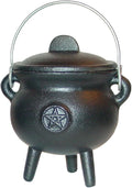 3 Inch Pentagram Pentacle Cast Iron Cauldron with Lid and Handle - Perfect Incense Smudge Kit Sage Holder Altar Ritual Burning Holder