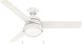 Hunter 52 inch Indoor Ceiling Fan with LED Light and Pull Chain - White Modern Ceiling Fan, Standard Mount, 3 Blades, For Bedroom, Living Room, or Kitchen, Quiet - Aker 50378, Fresh White