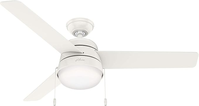 Hunter 52 inch Indoor Ceiling Fan with LED Light and Pull Chain - White Modern Ceiling Fan, Standard Mount, 3 Blades, For Bedroom, Living Room, or Kitchen, Quiet - Aker 50378, Fresh White