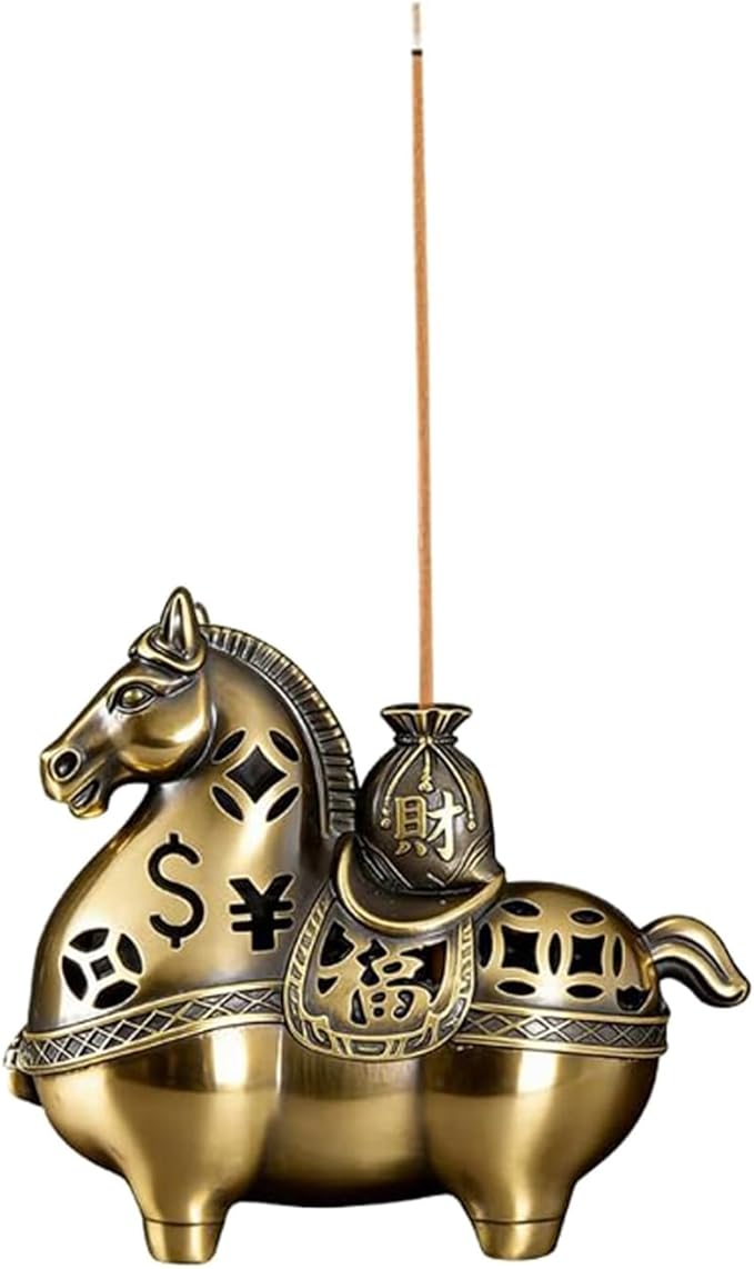 Gallop Toward Prosperity: Alloy Horse Incense Burner Holder-2-in-1 Stick & Coil Incense Tray,Feng Shui Home Decor for Meditation,Yoga,Office (Small)
