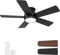 POCHFAN 42 Inch Black Ceiling Fans with Lights and Remote, LED Low Profile Flush Mount Ceiling Fan for Bedroom, Living Room, Patio, Quiet DC Motor, 5 Blades