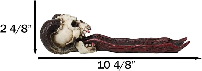 Ebros Vampire Fanged Ram Horned Skull with Demonic Tongue Incense Stick Burner Holder 10.5" Long Skulls Skeletons Halloween Aromatherapy Decorative Accent Figurine Accessory