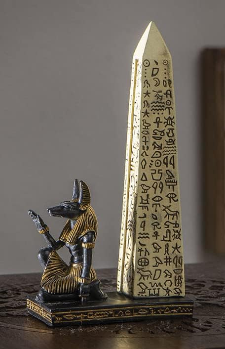 Ebros Gift Egyptian Theme Anubis Jackal Dog Deity Kneeling by Hieroglyphic Obelisk Pillar Incense Burner Sculpture Resin Figurine Home Fragrance Accessory Egypt God of Afterlife and Mummification