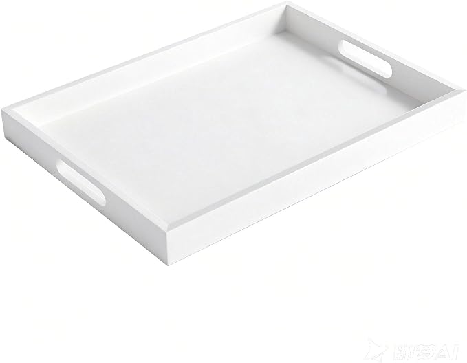 Krismax Wooden Serving Tray with Handles, Serving Platter 15.7x11.4 Inch Food Drinks Tray for Coffee Table,Decorative Storage Tray for Entertaining, Breakfast Tray in Bed,Lunch,Dinner,BBQ(White)