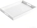 Krismax Wooden Serving Tray with Handles, Serving Platter 15.7x11.4 Inch Food Drinks Tray for Coffee Table,Decorative Storage Tray for Entertaining, Breakfast Tray in Bed,Lunch,Dinner,BBQ(White)