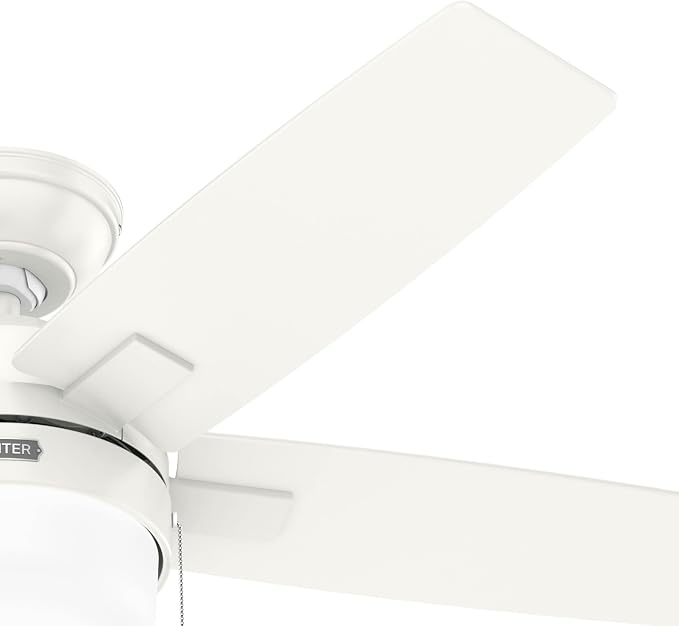 Hunter 44 inch Indoor Ceiling Fan with LED Light - White Ceiling Fan with Pull Chain, for Bedroom or Living Room, Standard Mount, No Remote, 5 Blades, Includes Bulbs - Anisten 52488, Fresh White | Standard Mount, Pull Chain, 5 Blades, For Bedroom, Livi...
