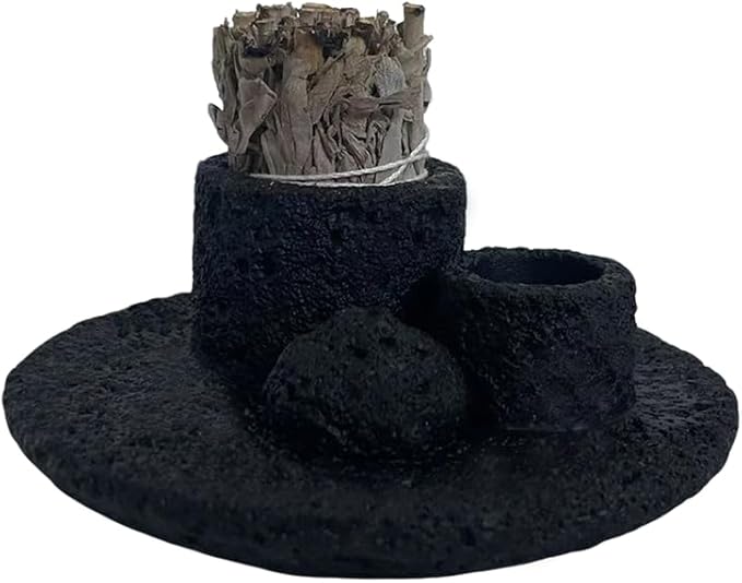 4 in 1 Cement Holder for Incense Sticks/Palo Santo/Sage Sticks/Candle (Black)