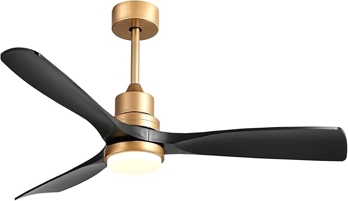 52" Modern Black and Gold Ceiling Fan with Lights and Remote, ETL Listed, 3 Downrods, 3 Wood Blade Gold Black Ceiling Fans, Reversible Quiet DC Motor, 3 Timer for Outdoor Patio Bedroom,52in,Black Gold