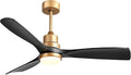 52" Modern Black and Gold Ceiling Fan with Lights and Remote, ETL Listed, 3 Downrods, 3 Wood Blade Gold Black Ceiling Fans, Reversible Quiet DC Motor, 3 Timer for Outdoor Patio Bedroom,52in,Black Gold