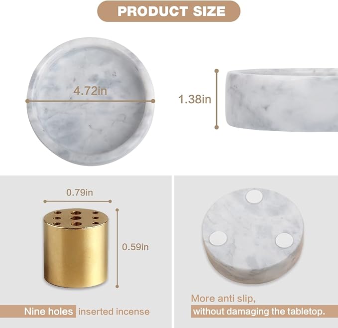 Marble Incense Holder - Handmade Burner with 9 Holes, Suitable for Meditation, Smudging and Decoration (White)