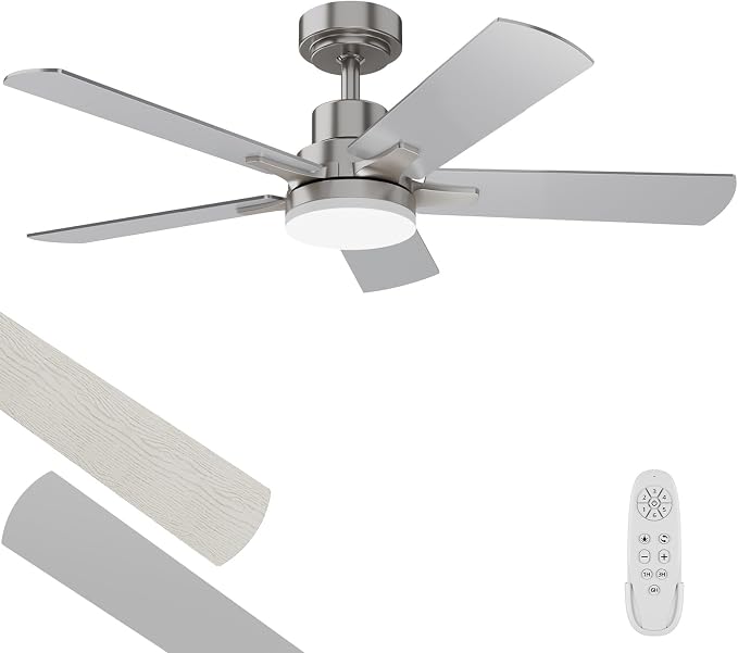 Ceiling Fan with Light 42-Inch, Remote Control Reversible DC Motors, 3CCT Dimmable Timer Noiseless, White Ceiling Fan for Bedroom Living Room, Indoor&Outdoor ETL Listed