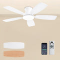JSAITEE Ceiling Fans with Lights, 42 Inch Low Profile Ceiling Fan with Light and Remote Control, Flush Mount, DC Reversible Motor, Noiseless, White 6 Speeds Ceiling Fan for Bedroom