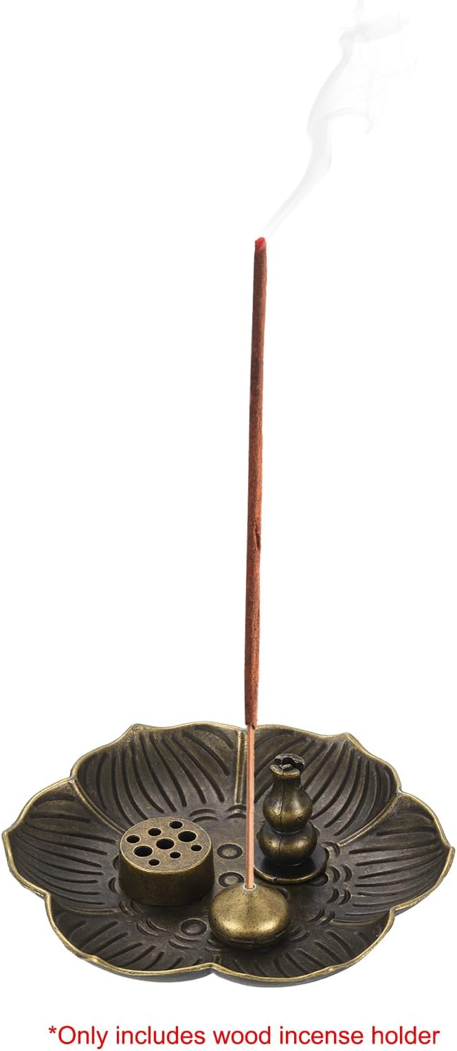 uxcell 4Pcs Flower Incense Holder, Incense Burner Holder, Lotus Multiple Hole, Cone Shape and Gourd-Shape Ash Catcher for Yoga, Meditation Bronze