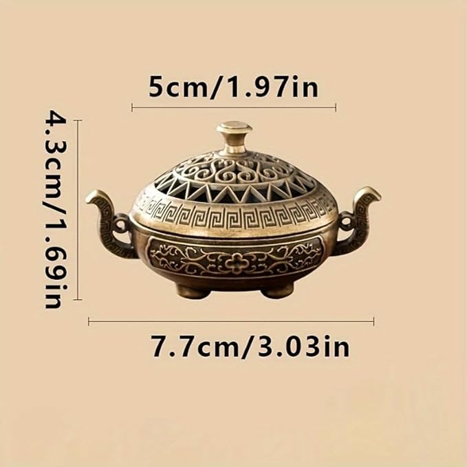 Nepalese-Style Bronze Incense Burner Stand with Geometric Patterns, All-Holiday Compatible Metal Holder for Meditation, Room Decor and Aromatherapy, Cultural Home Accessory