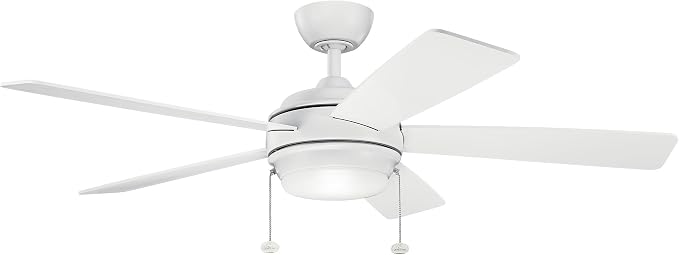 Kichler Starkk 52 in LED Ceiling Fan with Light, 5 Blade Modern White Ceiling Fan with Integrated LED Light and Downrod for Bedroom, Living Room, Kitchen, Dining Room, 330174MWH