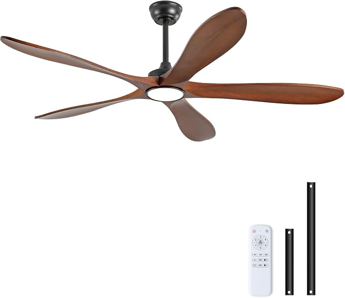 60 Inch Wood Ceiling Fans with Lights and Remote Control, Indoor Outdoor Modern Black Ceiling Fan with Light for Patio Office,Bedroom, 5 Blades, Dimmable, Reversible DC Motor, Memory Function