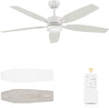52" Ceiling Fan for Living Room - 5 Blades Modern Ceiling Fan with Light for Bedroom - Quiet DC Motor - 3CCT - 6 Speeds - Dimmable - Reversible Function - White