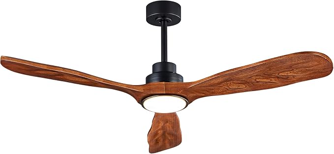 52 In Wood Ceiling Fan with Light,Noiseless Reversible DC Motor with Remote | tung walnut wood blades, ultra quiet dc motor, remote control, dimmable 3cct led, indoor outdoor for patio office farmhouse