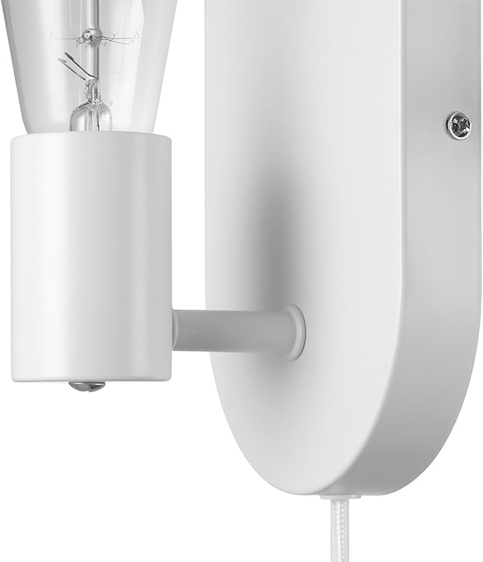 Globe Electric 65000134 1-Light Plug-in or Hardwire Wall Sconce, Matte White, 6ft White Fabric Covered Cord, Inline On/Off Rocker Switch, Bedroom, Living Room, Mounted Lamp
