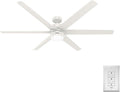 Hunter Solaria, Outdoor or Indoor, Ceiling Fan, Quiet, 72 inch, Fresh White | with LED Light, Standard Mount, Wall Control, 6 Blades, For Patio, Porch, Garage, 51477