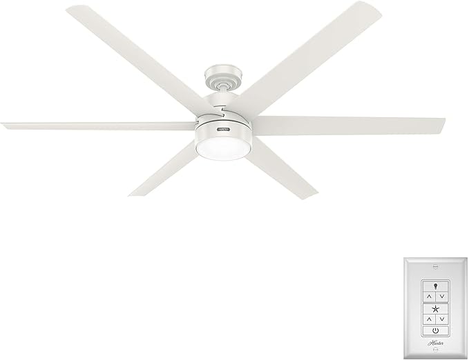 Hunter Solaria, Outdoor or Indoor, Ceiling Fan, Quiet, 72 inch, Fresh White | with LED Light, Standard Mount, Wall Control, 6 Blades, For Patio, Porch, Garage, 51477