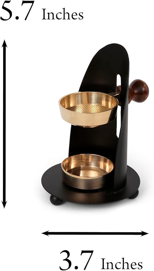 Incense Burner, Black and Gold Incense Holder - Tea Light Candle or Charcoal Resin Heated. Beautiful Adjustable Design, Offering Calming Atmosphere (Black Burner Candle Heated)