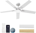 Smart Ceiling Fans with Lights 52 Inch, Ceiling Fan Compatible with Alexa/App/Remote Control,Downrod Mount, 5 Two-Sided Blades, Ultra Silent Reversible DC Motor LED fan for Living Room(White)