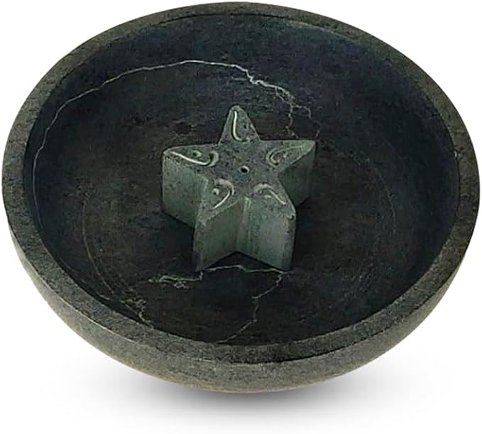 Gonesh - Incense Holder - Modern Home Decor - Stone Incense Burner - Celestial Round Gray Star - 1.3” x 5” x 5”