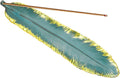 Incense Stick Holder Burner Ceramic Green Feather, Incense Burner Ash Catcher 9 Inch Handmade Incense Tray Meditation, Yoga, Home/Office Decor, Spa Relaxation (Green)