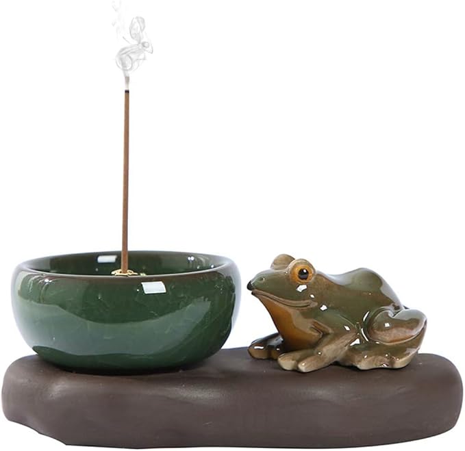 Frog Incense Holder, Ceramic Incense Cone Holder & Incense Holder for Sticks, Handmade Cone Incense Burner, Frog Figurine,Funny Frogs Ornament, Aromatherapy, Yoga & Meditation Zen Decor (Style B)