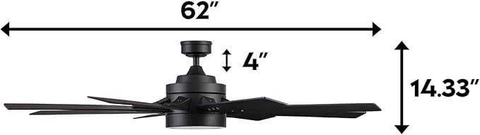 Honeywell Ceiling Fans Xerxes Modern 62 Inch Ceiling Fan with Light, Remote Control Fan, LED Indoor Fan with 8 Blades, Matte Black and Ash Blade Finish Options, Matte Black (51473-01)