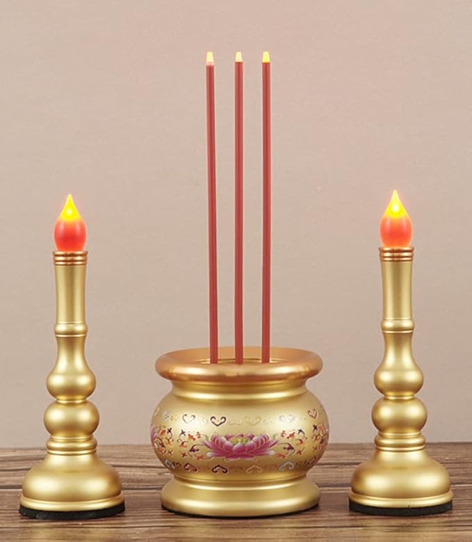 Copper Alloy LED Electric Incense Burner with USB Rechargeable Battery, Ideal for Buddhist Supplies - Painted Style