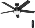 Hunter 52 inch Indoor Ceiling Fan with LED Light and Remote Control - Black Modern Smart Ceiling Fan, Standard Mount, 5 Blades, For Bedroom, Living Room, or Kitchen, Quiet- Aerodyne 51314, Matte Black | with LED Light and Remote Control, Standard Mount...