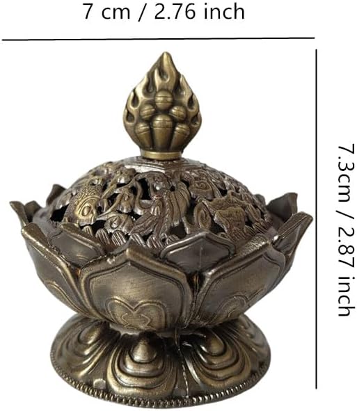 Lotus Flower Cone Incense Burner, Classic Metal Mini Vintage Charcoal Incenses Burner Holder for Stick (Bronze)